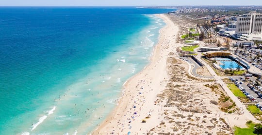 an aerial view of the city beach in Perth, Australia